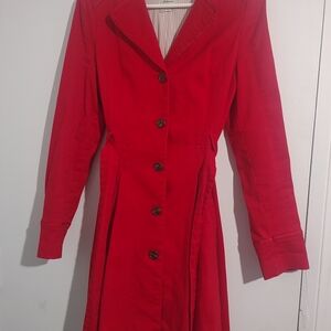 Anthropologie Red Buttoned Long Sleeve Dress